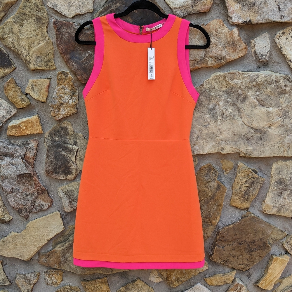 Alice + Olivia Orange Mini Dress with Pink Trim